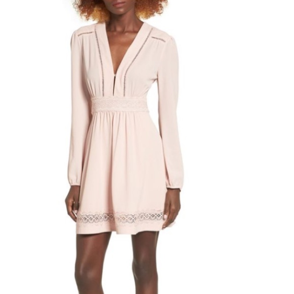 WAYF Blush Pink Minidress Long Sleeves & Crochet